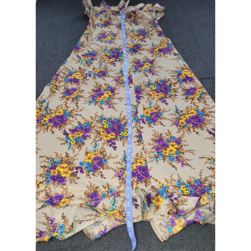 Vintage 60s 70s Handmade Maxi Dress Beige Floral Ruffles Purple‎ Yellow S - Picture 12 of 13